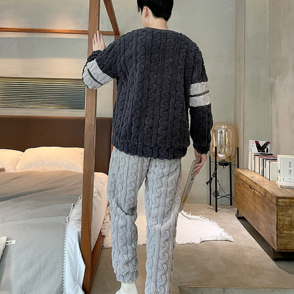 Ensemble Pyjama Hiver pour Homme avec Haut À Manches Longues Et Pantalon | Idéal pour Les Soirées À La Maison