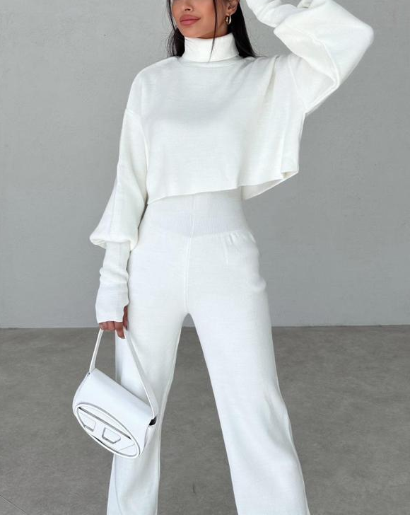 Ensemble Tricoté avec Col Roulé Et Manches Longues pour Femme | Idéal pour L’Automne Et L’Hiver