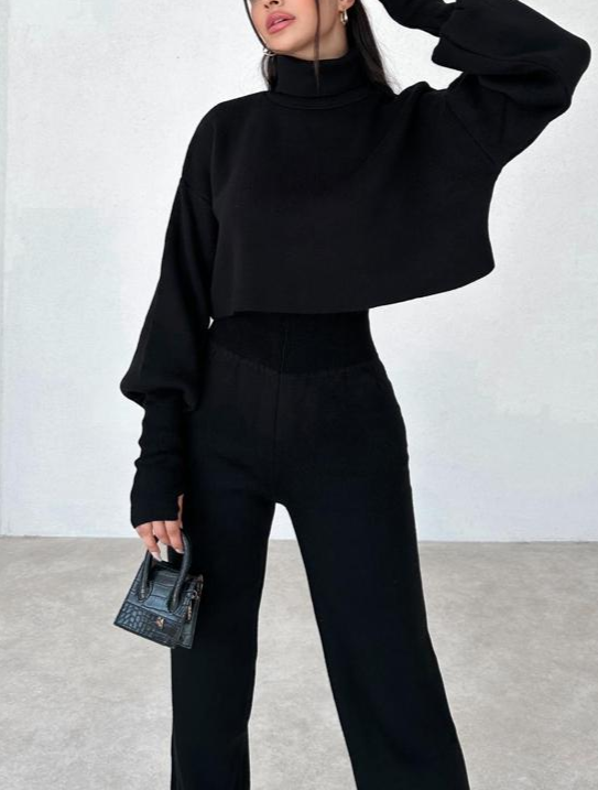 Ensemble Tricoté avec Col Roulé Et Manches Longues pour Femme | Idéal pour L’Automne Et L’Hiver