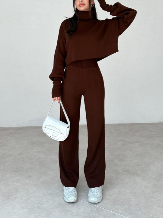 Ensemble Tricoté avec Col Roulé Et Manches Longues pour Femme | Idéal pour L’Automne Et L’Hiver