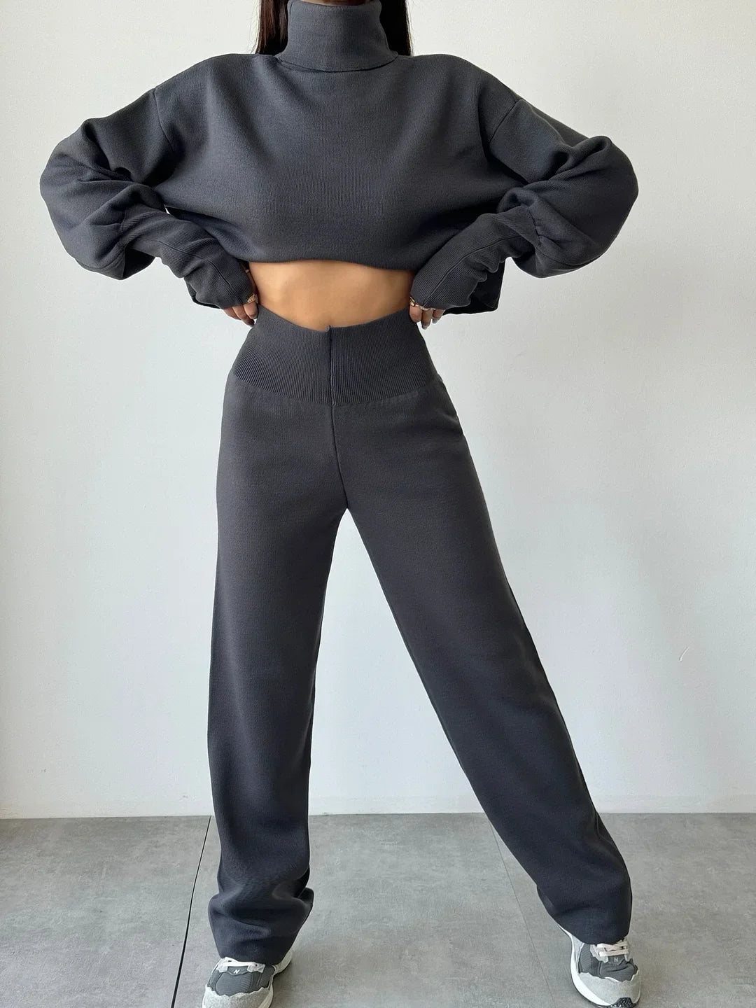 Ensemble Tricoté avec Col Roulé Et Manches Longues pour Femme | Idéal pour L’Automne Et L’Hiver
