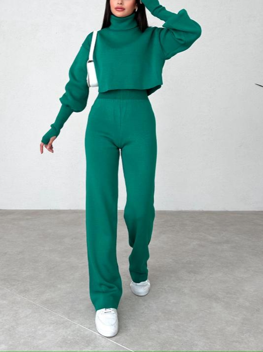 Ensemble Tricoté avec Col Roulé Et Manches Longues pour Femme | Idéal pour L’Automne Et L’Hiver