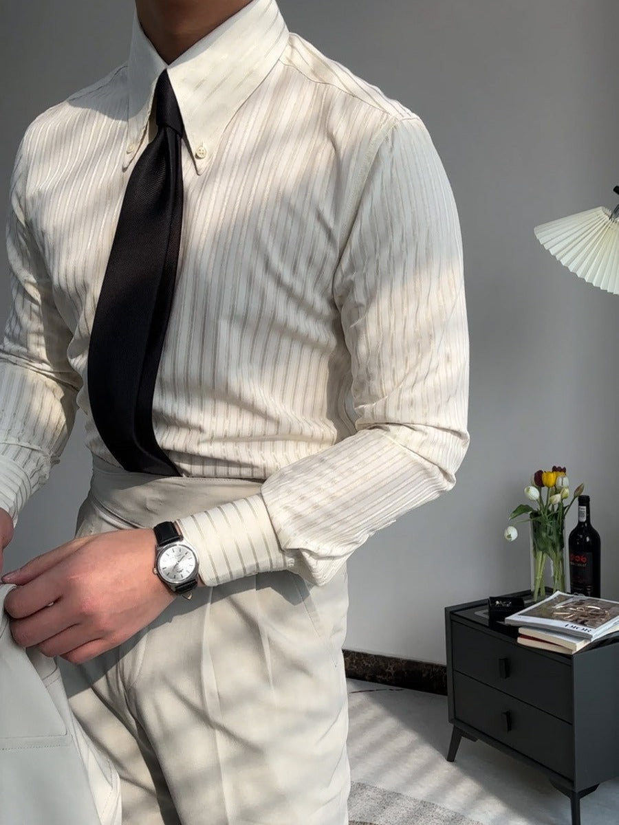 Chemise À Rayures pour Homme avec Col Large Et Manches Longues | Idéale pour Le Printemps