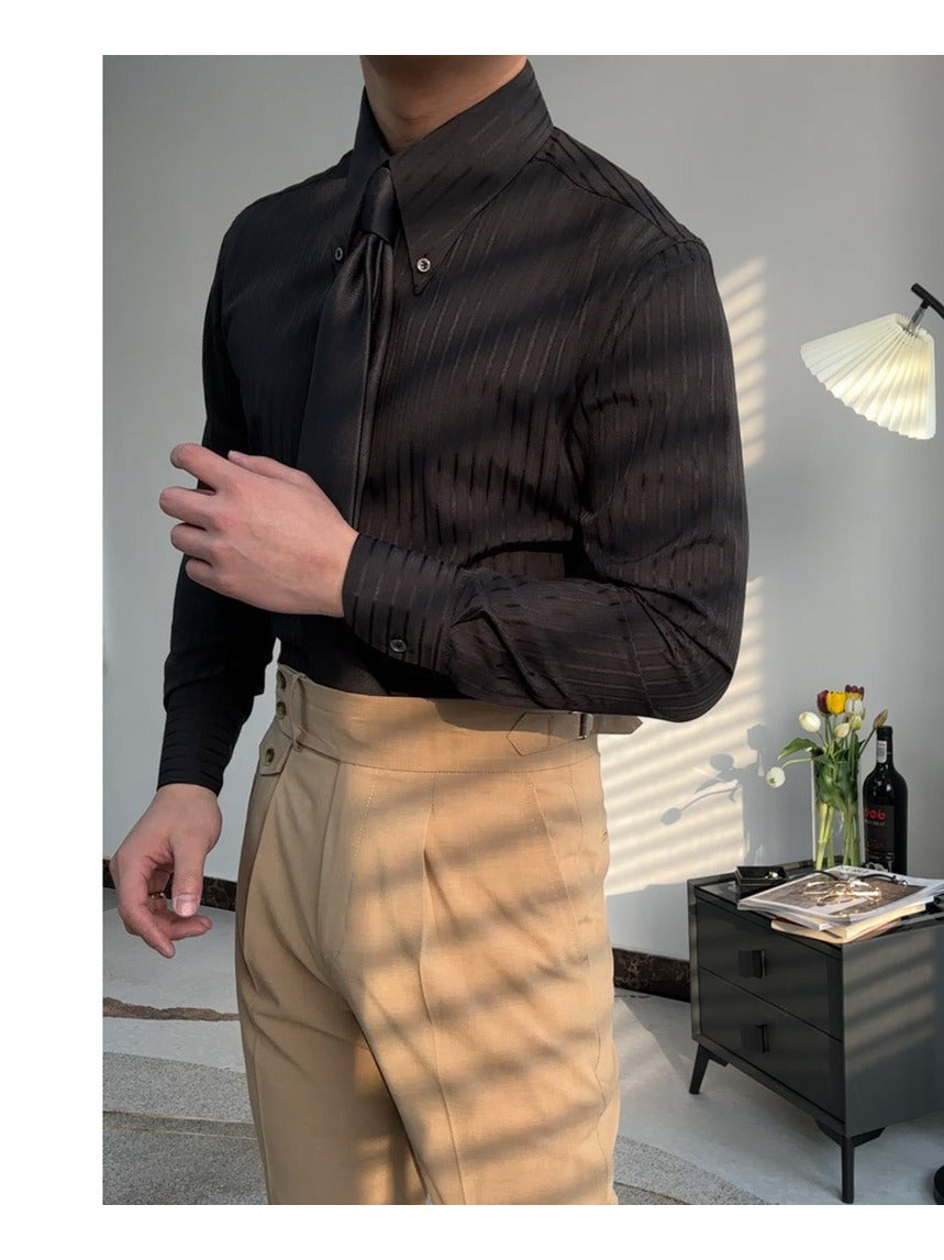 Chemise À Rayures pour Homme avec Col Large Et Manches Longues | Idéale pour Le Printemps