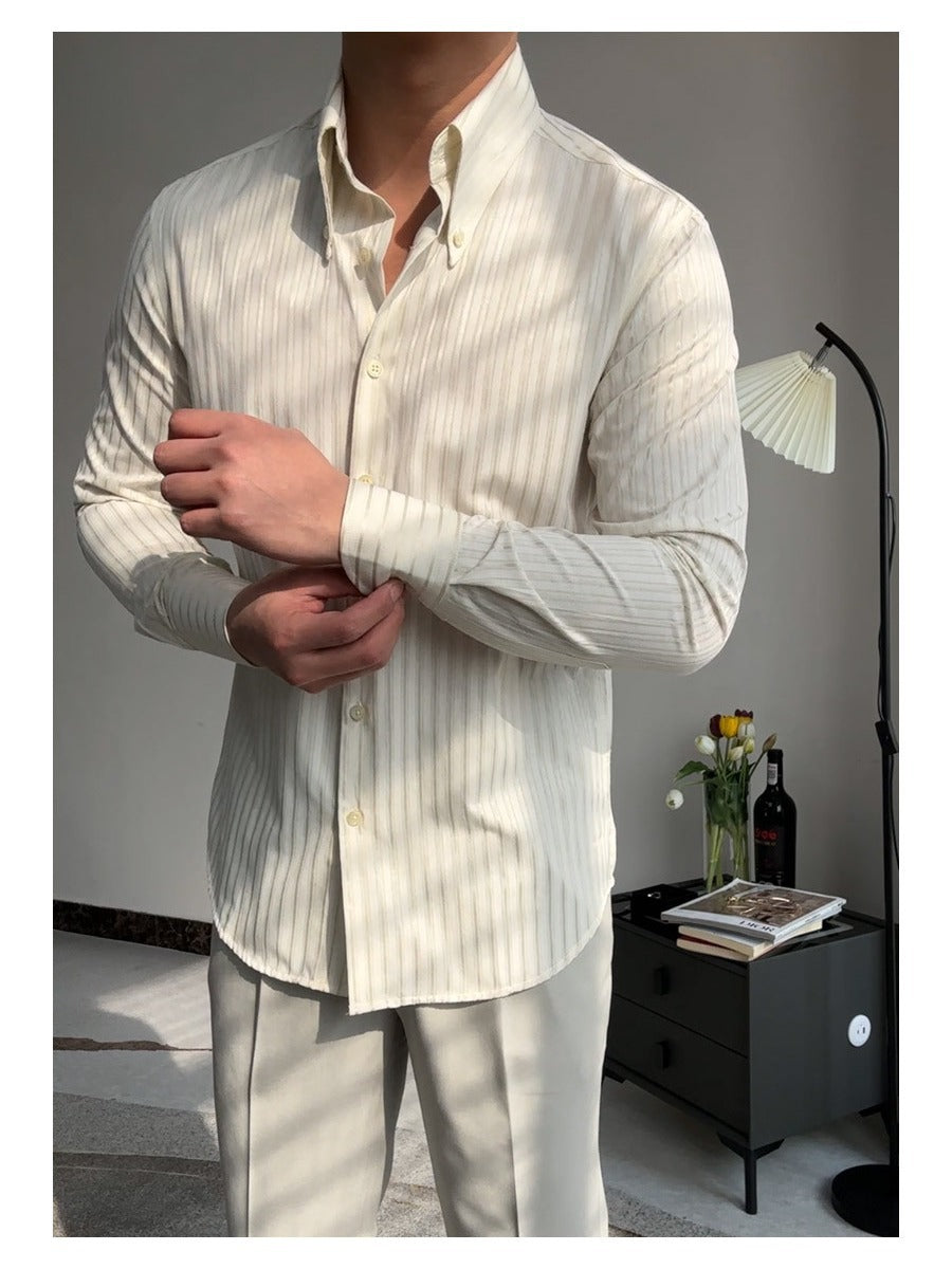 Chemise À Rayures pour Homme avec Col Large Et Manches Longues | Idéale pour Le Printemps
