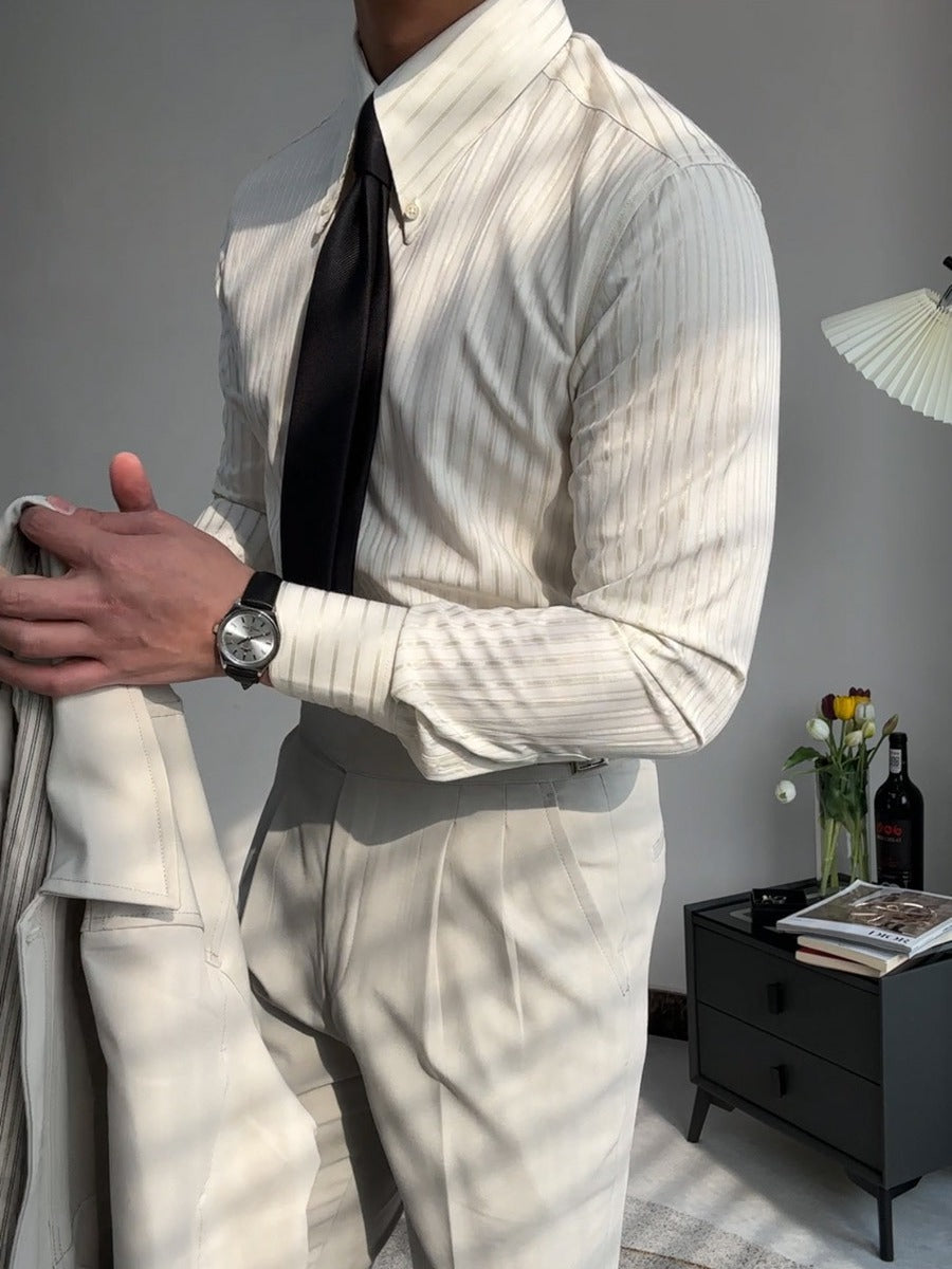 Chemise À Rayures pour Homme avec Col Large Et Manches Longues | Idéale pour Le Printemps