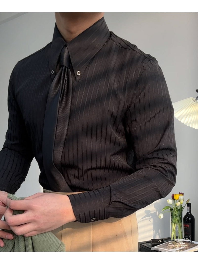 Chemise À Rayures pour Homme avec Col Large Et Manches Longues | Idéale pour Le Printemps