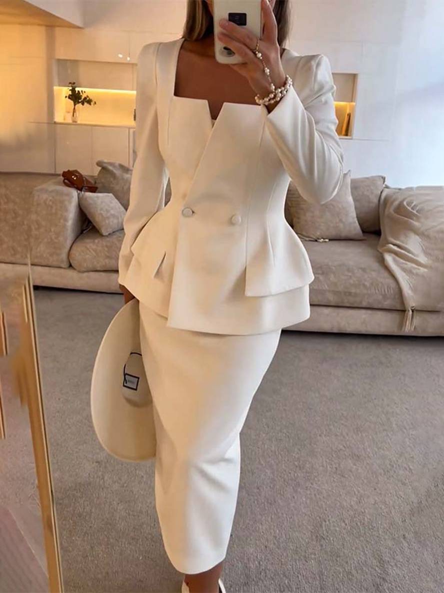 Ensemble Deux Pièces avec Blazer à Boutons et Jupe Longue Taille Haute pour Femme | Idéal pour un Usage Professionnel