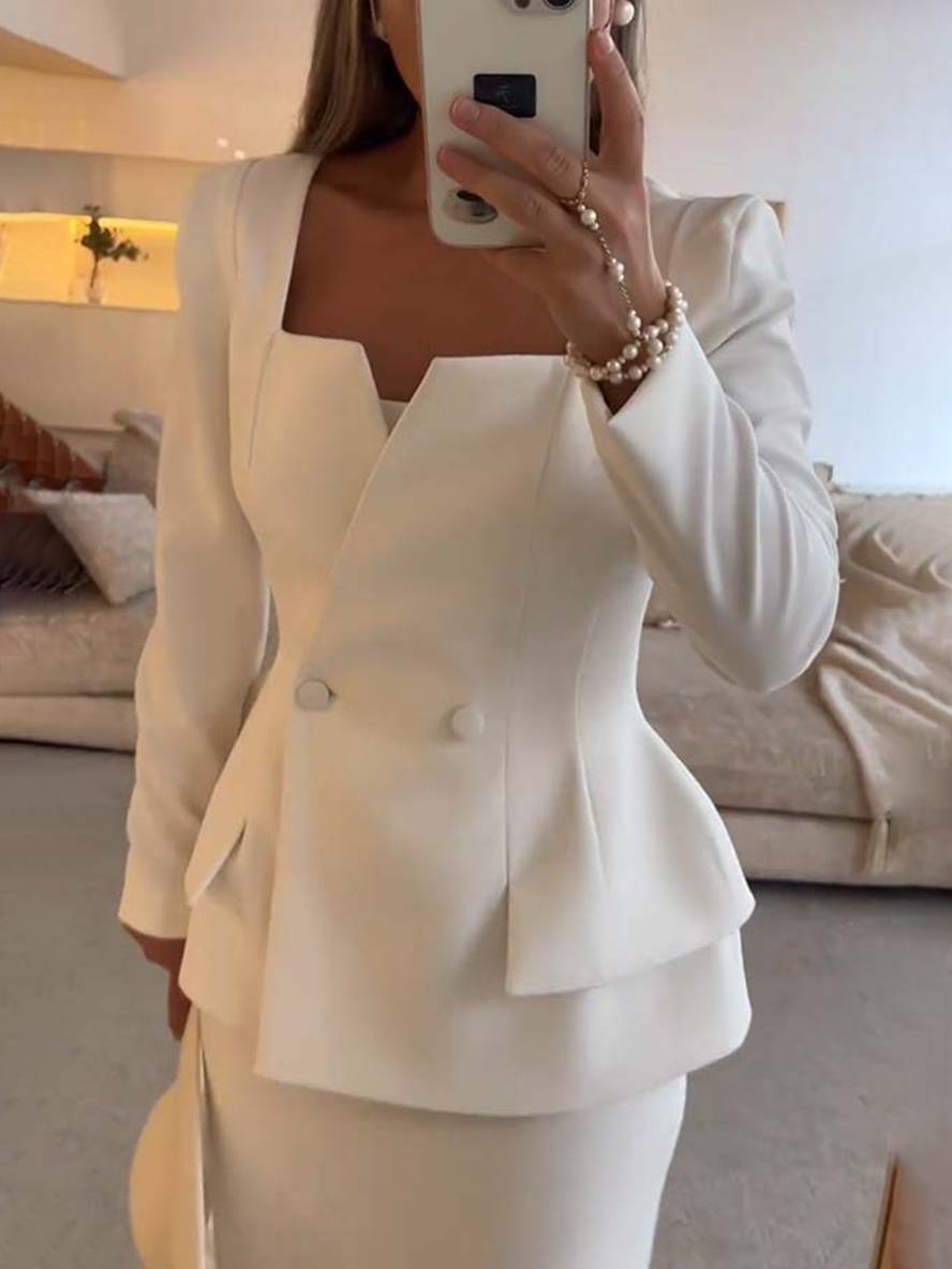 Ensemble Deux Pièces avec Blazer à Boutons et Jupe Longue Taille Haute pour Femme | Idéal pour un Usage Professionnel