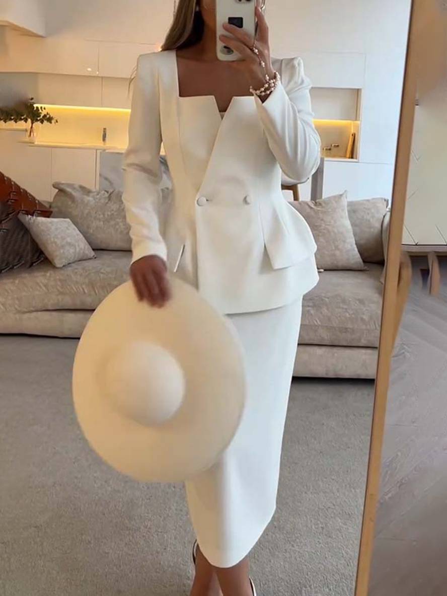 Ensemble Deux Pièces avec Blazer à Boutons et Jupe Longue Taille Haute pour Femme | Idéal pour un Usage Professionnel