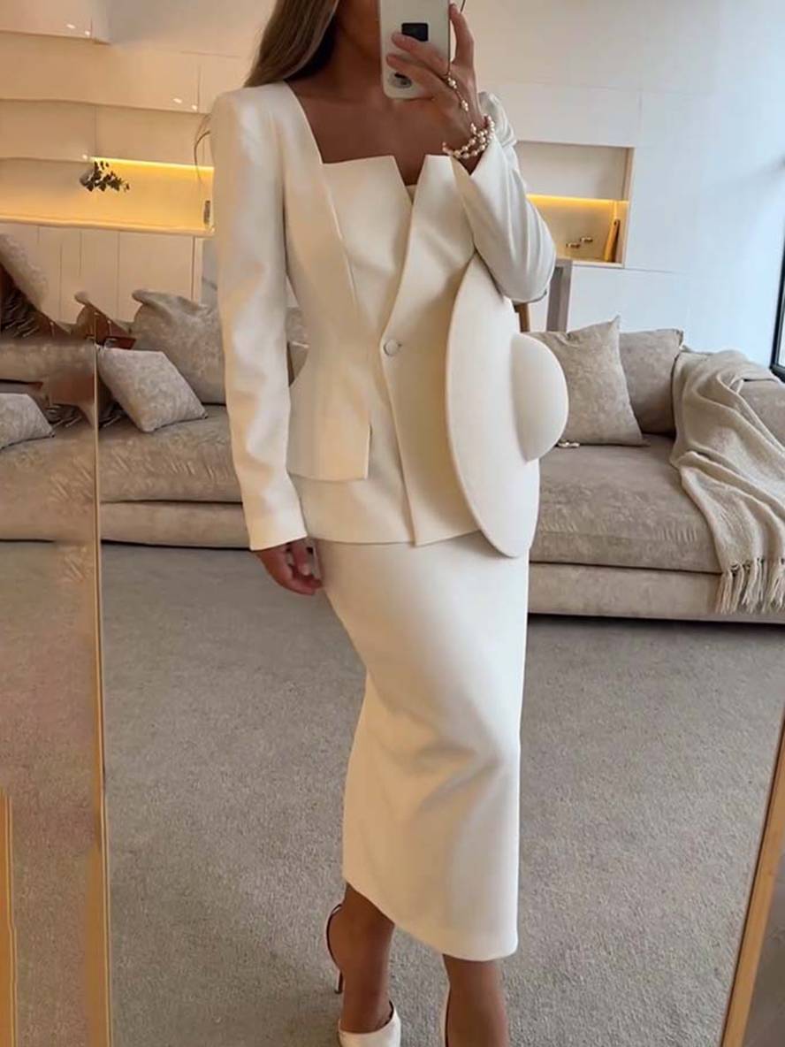 Ensemble Deux Pièces avec Blazer à Boutons et Jupe Longue Taille Haute pour Femme | Idéal pour un Usage Professionnel