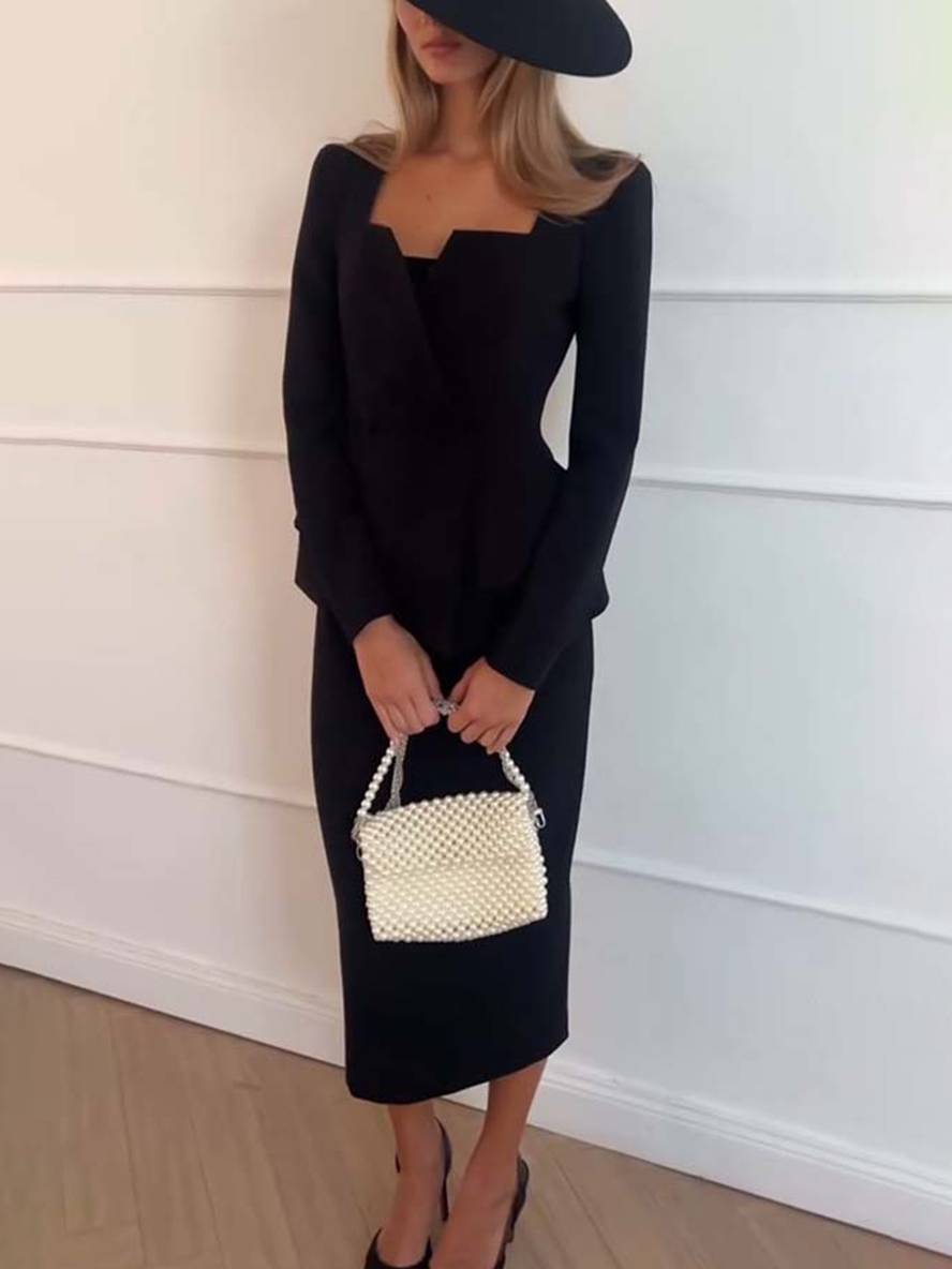 Ensemble Deux Pièces avec Blazer à Boutons et Jupe Longue Taille Haute pour Femme | Idéal pour un Usage Professionnel