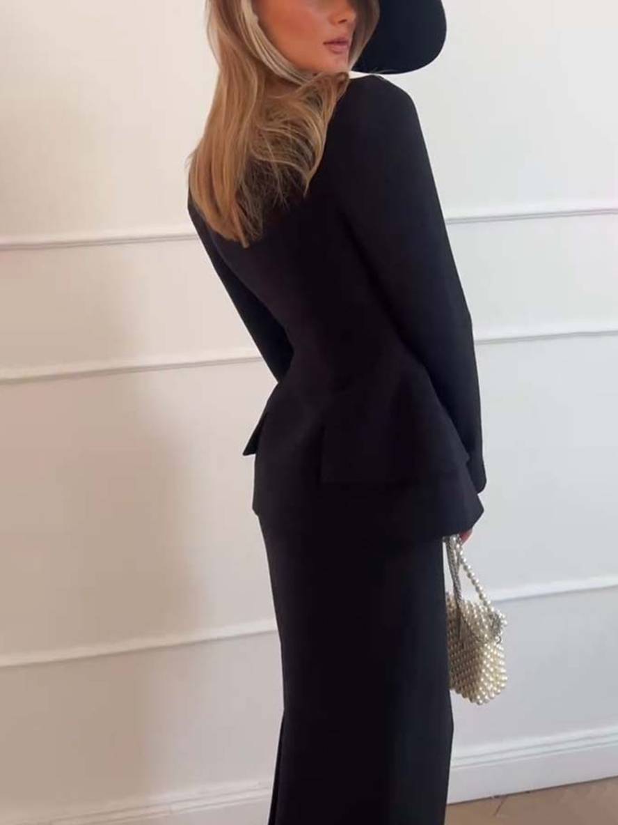 Ensemble Deux Pièces avec Blazer à Boutons et Jupe Longue Taille Haute pour Femme | Idéal pour un Usage Professionnel