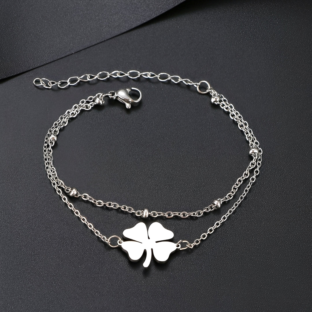 Bracelet trèfle à double chaîne pour femmes