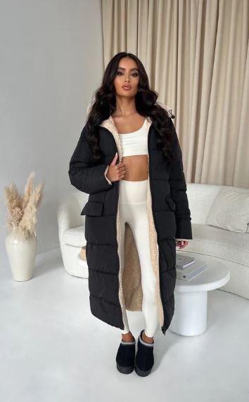 Manteau Long Réversible avec Motif et Couleur Unie pour Femme | Idéal pour l’Hiver