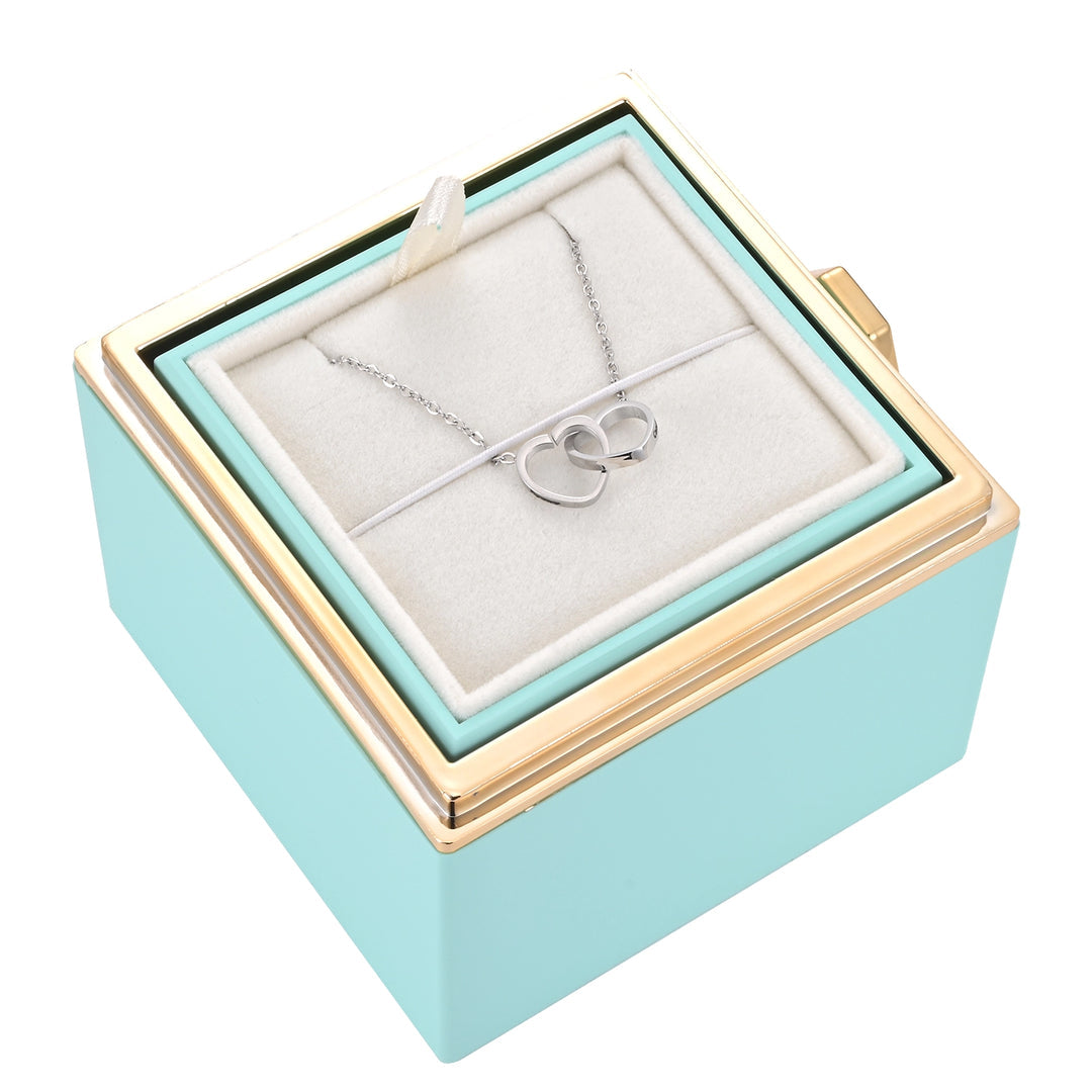 Boîte Cadeau avec Rose Préservée Et Collier Double Cœur | Idéale pour Offrir