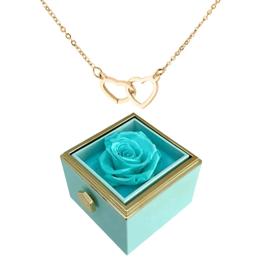 Boîte Cadeau avec Rose Préservée Et Collier Double Cœur | Idéale pour Offrir