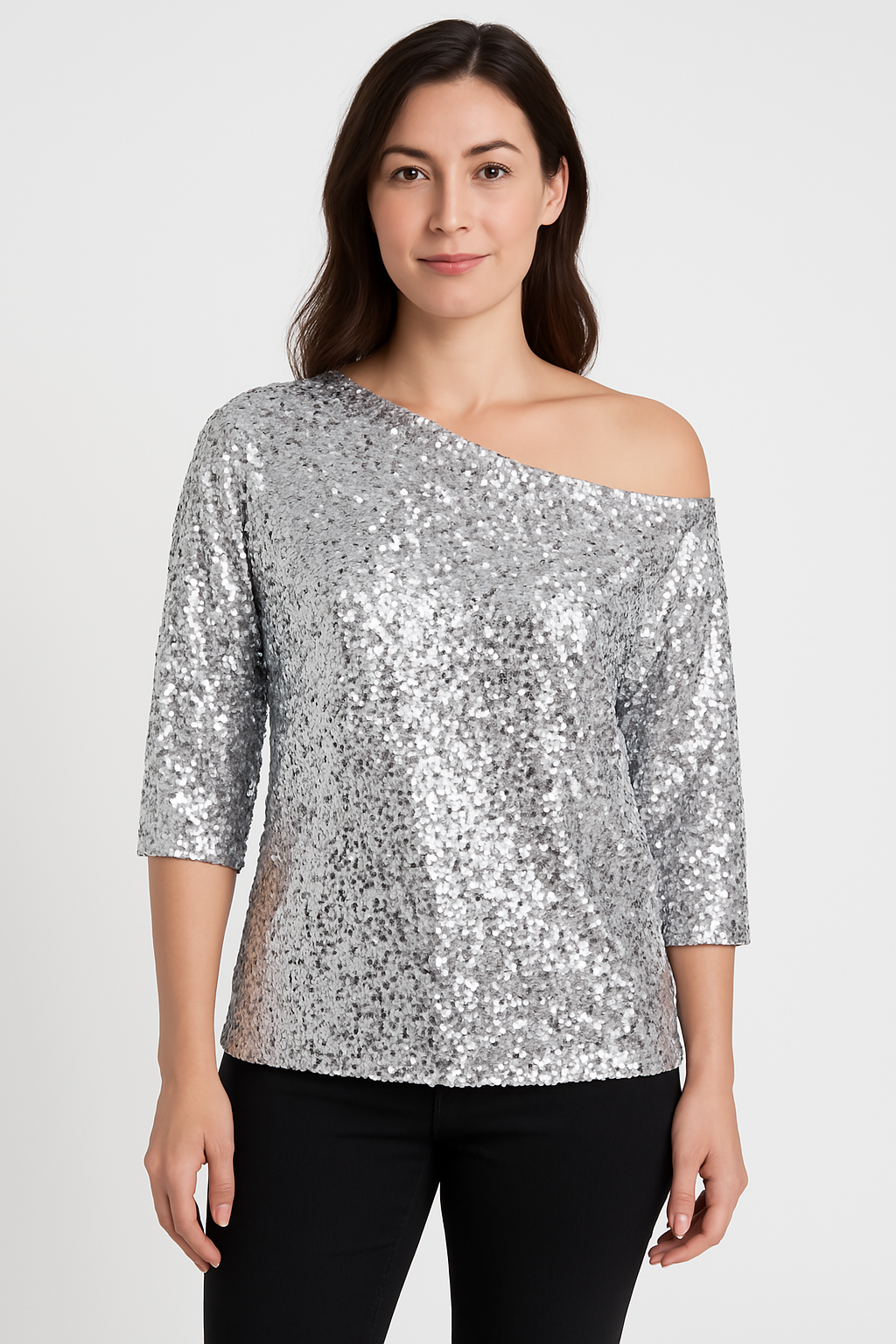 Top à Paillettes à Épaules Dénudées et Manches Mi-longues pour Femme | Idéal pour les Soirées et Occasions Festives