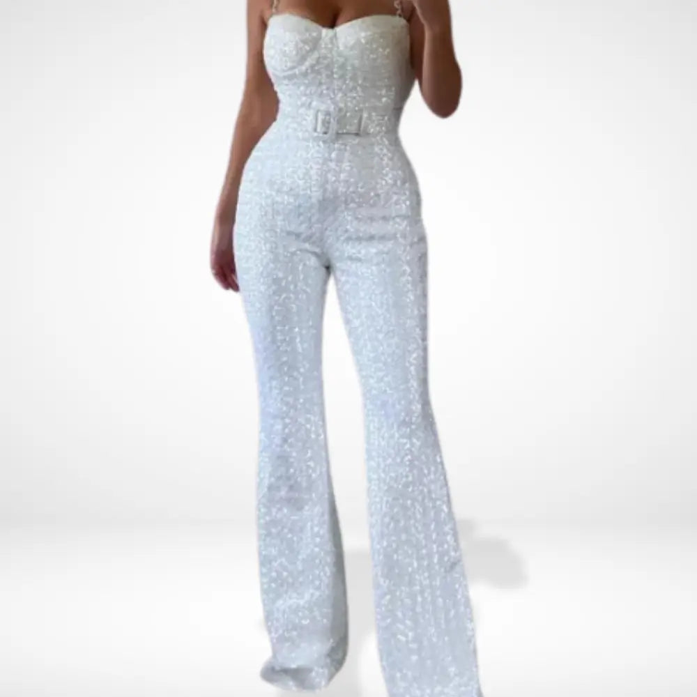 Combinaison Bustier avec Paillettes Et Ceinture pour Femme | Idéale pour Les Événements Et Soirées