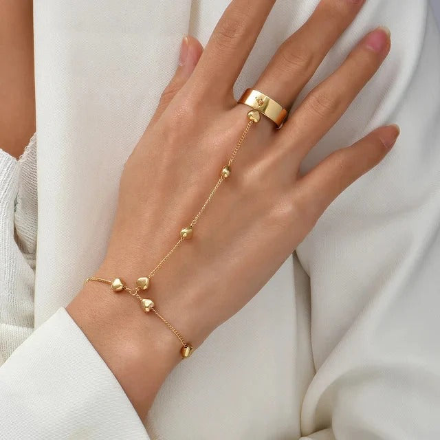 Set Bijoux avec Bracelet de Main et Chaînes Métalliques pour Femme | Idéal pour Tenues de Cérémonie ou Quotidiennes