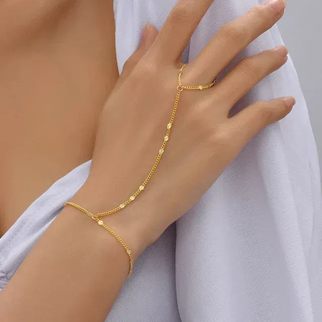 Set Bijoux avec Bracelet de Main et Chaînes Métalliques pour Femme | Idéal pour Tenues de Cérémonie ou Quotidiennes