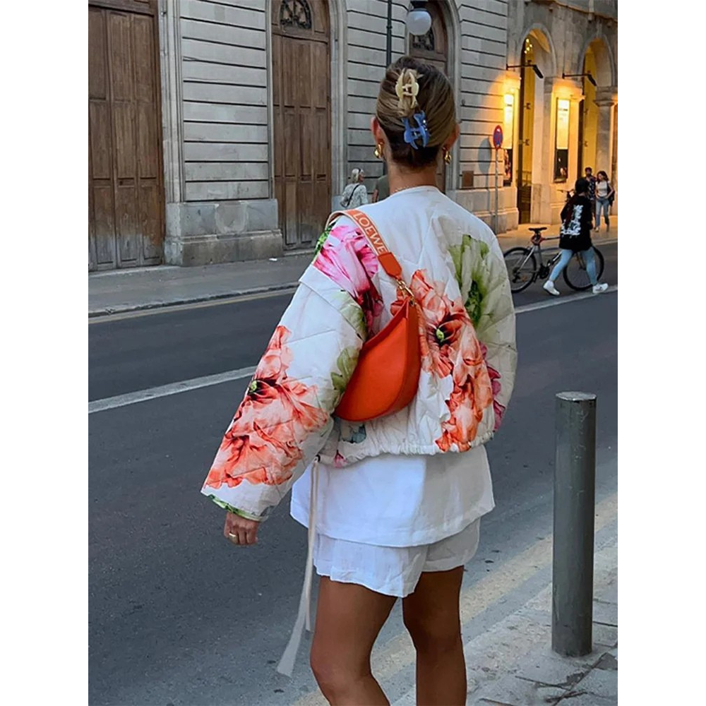Veste Matelassée À Imprimé Floral pour Femme | Idéale pour La Mi-Saison
