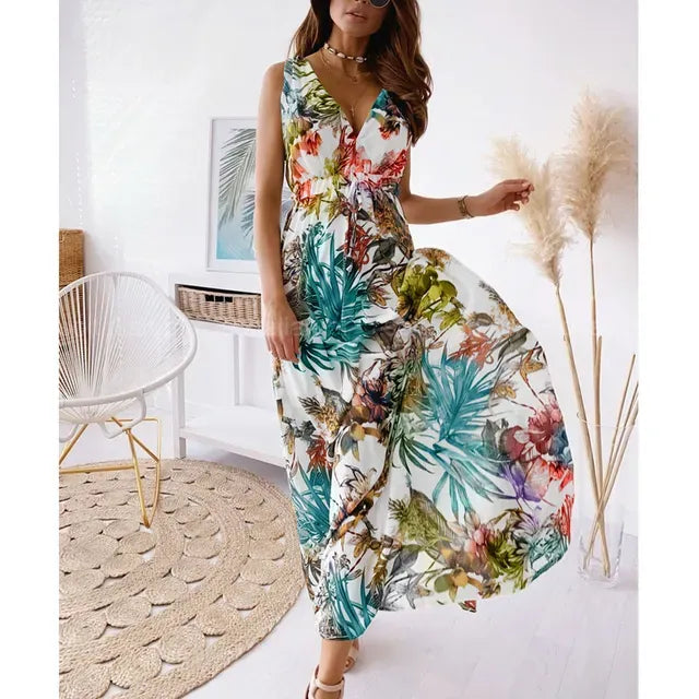 Robe Longue à Imprimé Tropical pour Femme | Idéale pour les Vacances et les Événements Estivaux