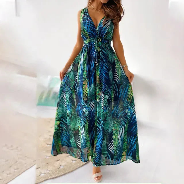 Robe Longue à Imprimé Tropical pour Femme | Idéale pour les Vacances et les Événements Estivaux
