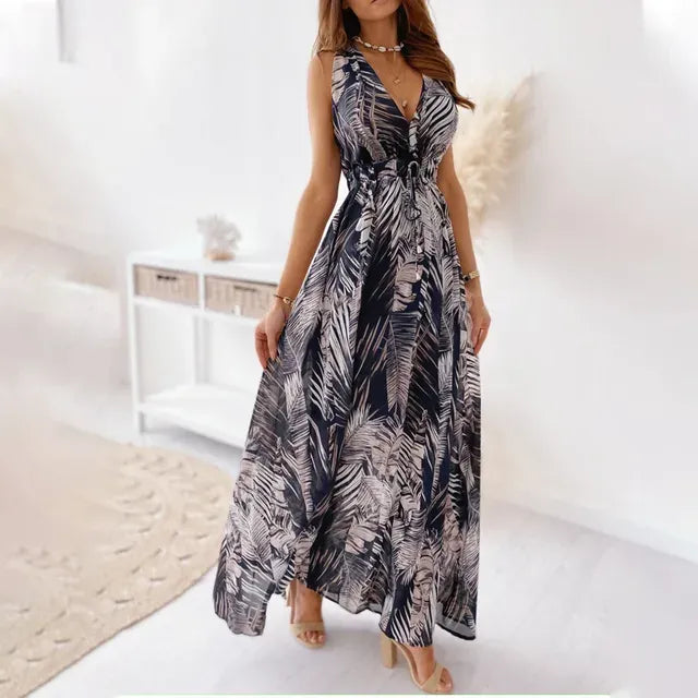 Robe Longue à Imprimé Tropical pour Femme | Idéale pour les Vacances et les Événements Estivaux