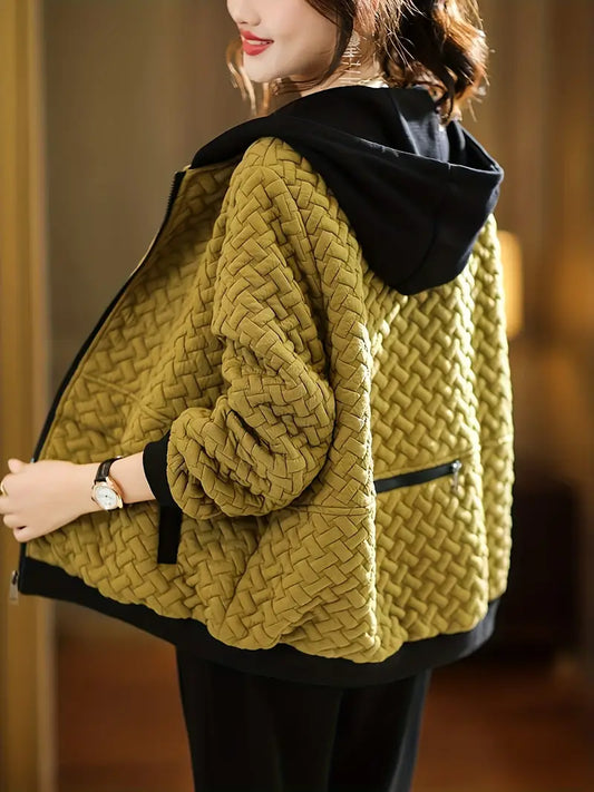 Veste À Motif Tressé avec Capuche pour Femme | Idéale pour La Mi-Saison