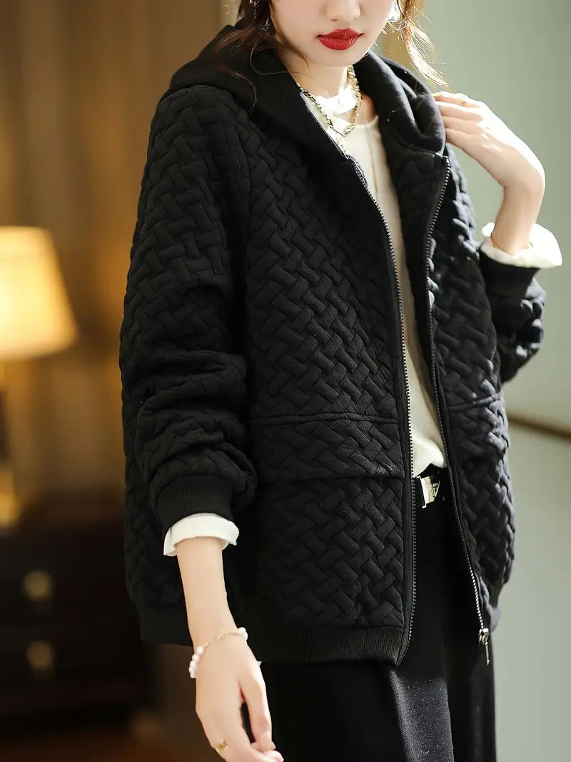 Veste À Motif Tressé avec Capuche pour Femme | Idéale pour La Mi-Saison