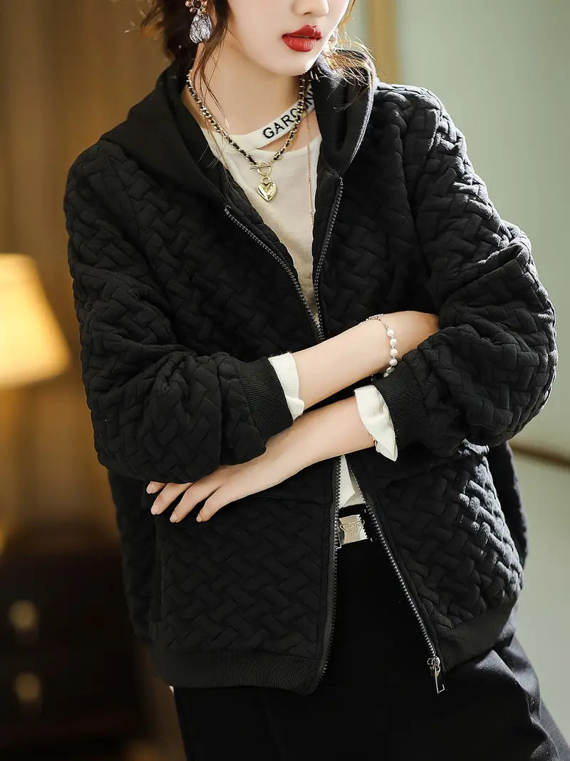 Veste À Motif Tressé avec Capuche pour Femme | Idéale pour La Mi-Saison