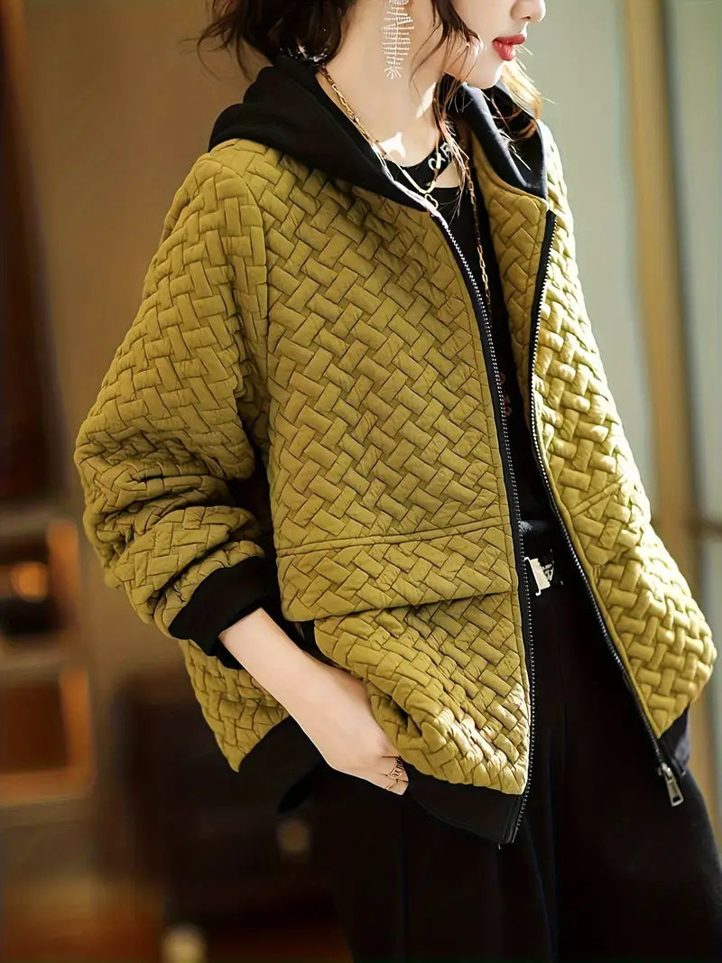 Veste À Motif Tressé avec Capuche pour Femme | Idéale pour La Mi-Saison