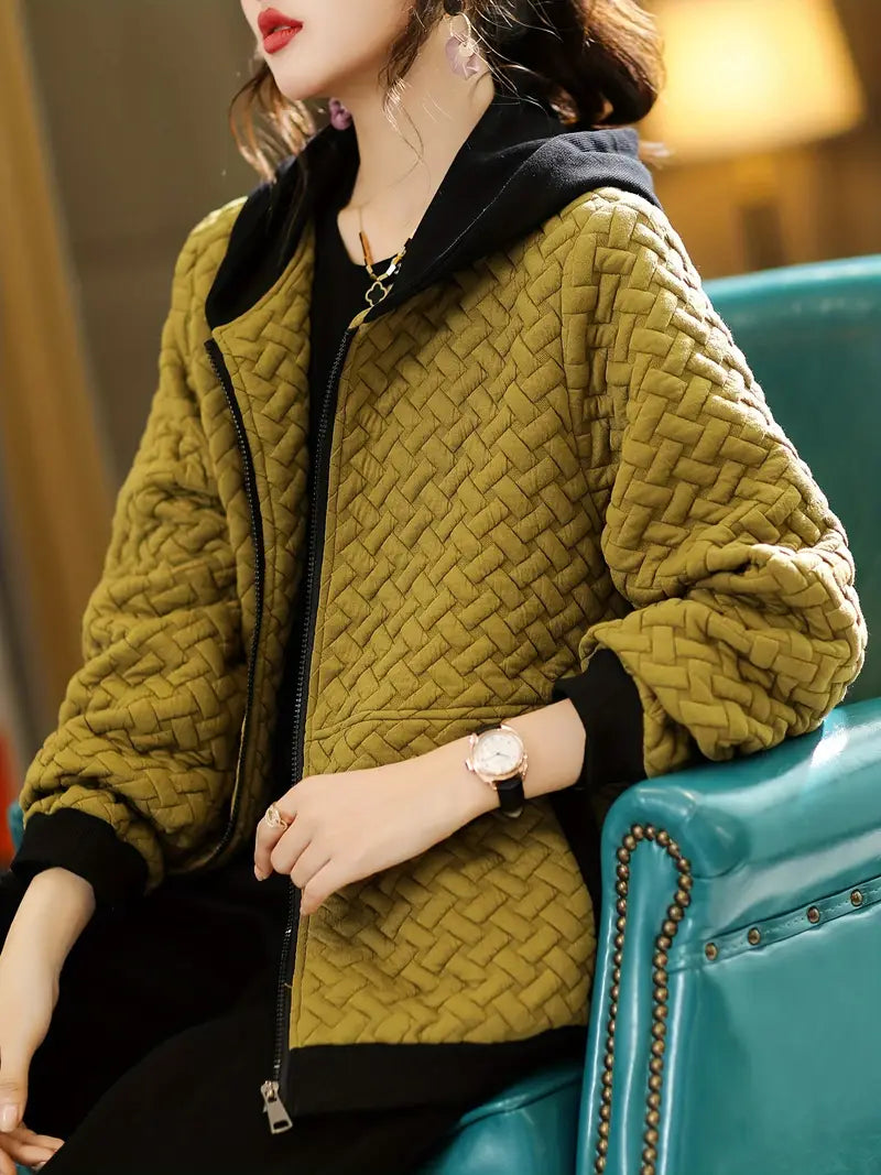Veste À Motif Tressé avec Capuche pour Femme | Idéale pour La Mi-Saison