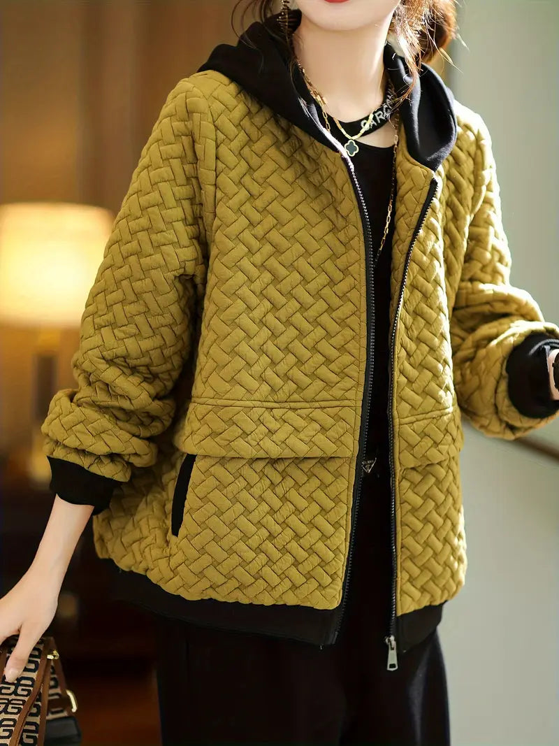 Veste À Motif Tressé avec Capuche pour Femme | Idéale pour La Mi-Saison
