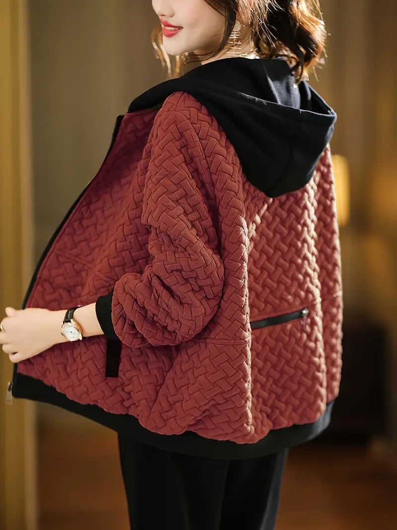 Veste À Motif Tressé avec Capuche pour Femme | Idéale pour La Mi-Saison