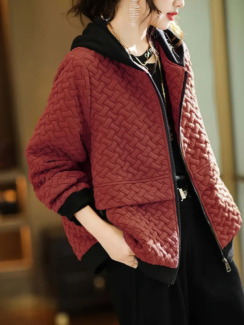 Veste À Motif Tressé avec Capuche pour Femme | Idéale pour La Mi-Saison