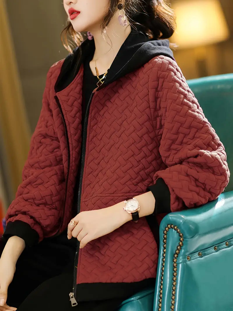 Veste À Motif Tressé avec Capuche pour Femme | Idéale pour La Mi-Saison