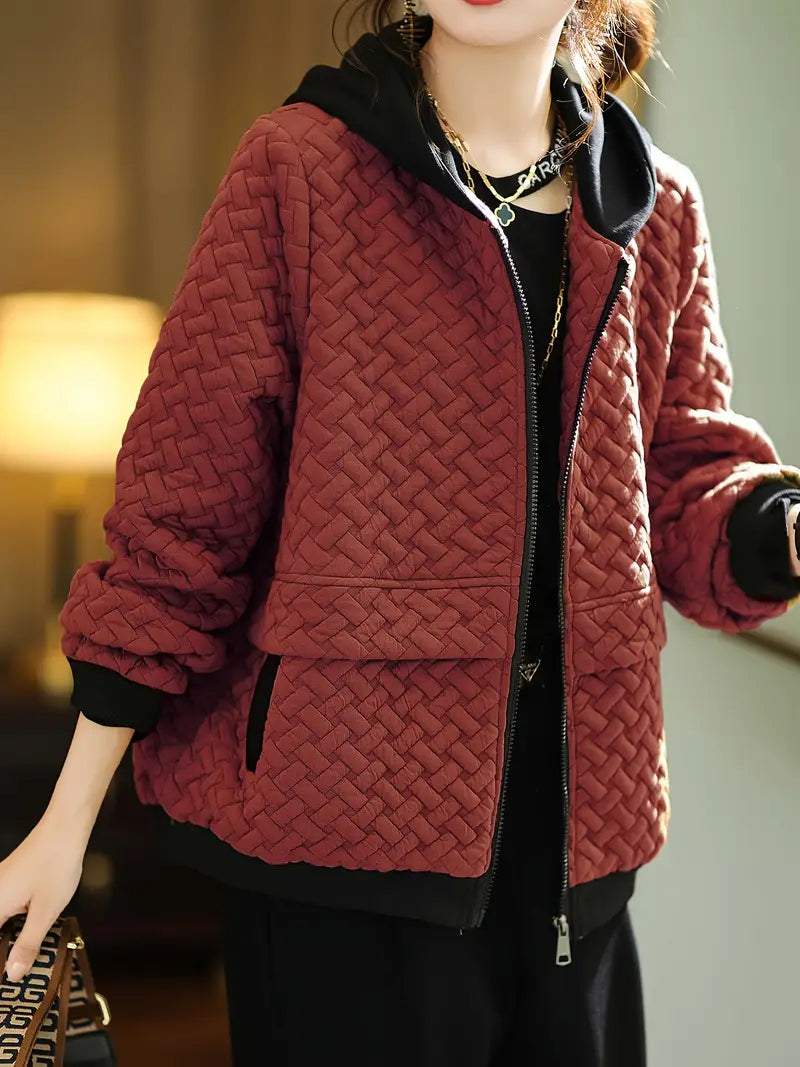 Veste À Motif Tressé avec Capuche pour Femme | Idéale pour La Mi-Saison