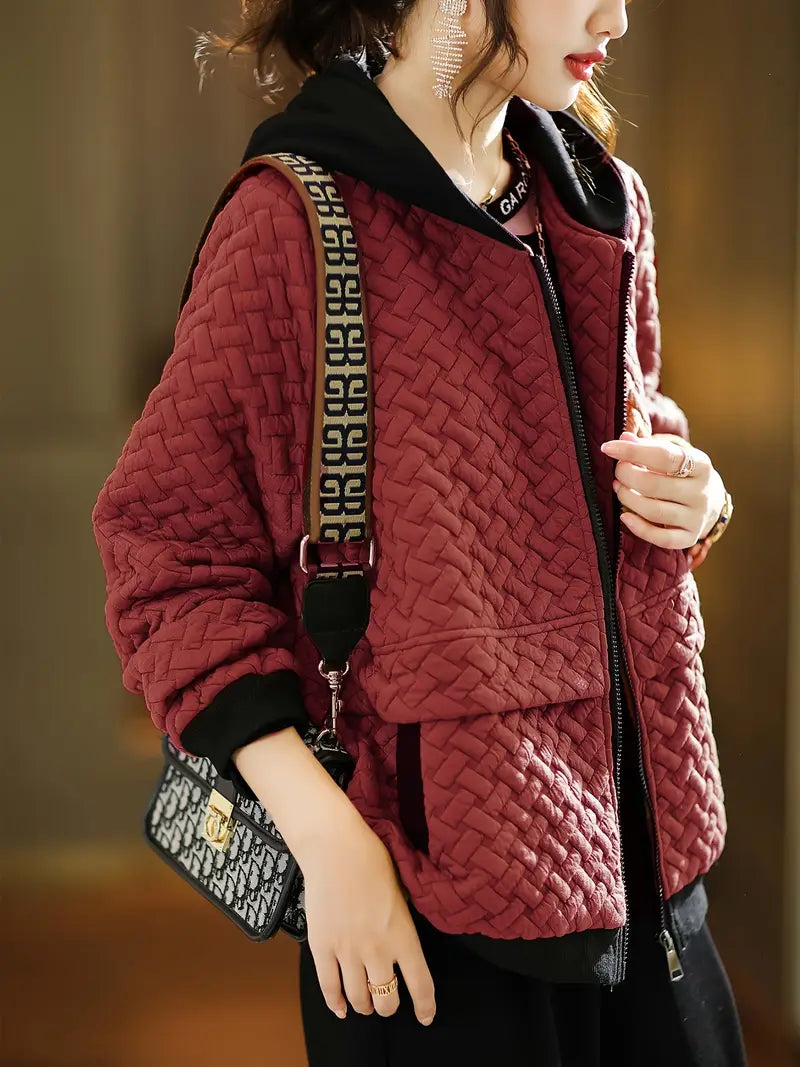 Veste À Motif Tressé avec Capuche pour Femme | Idéale pour La Mi-Saison