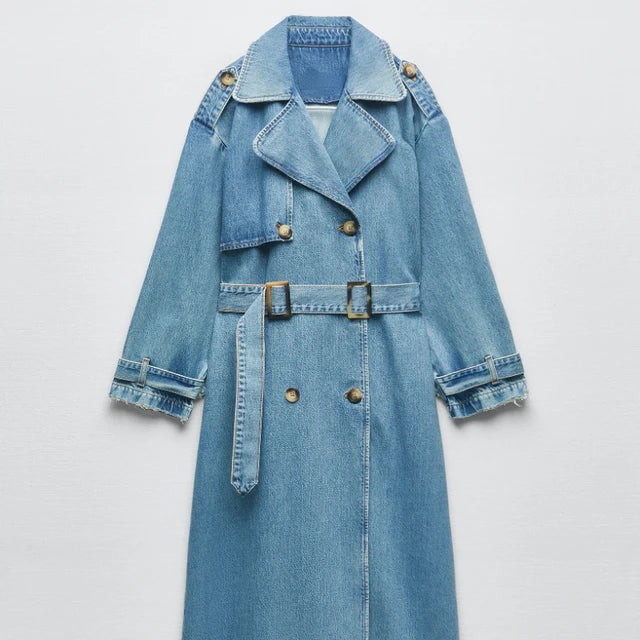 Trench-Coat Long avec Ceinture pour Femme en Bleu | Idéal pour la Mi-Saison