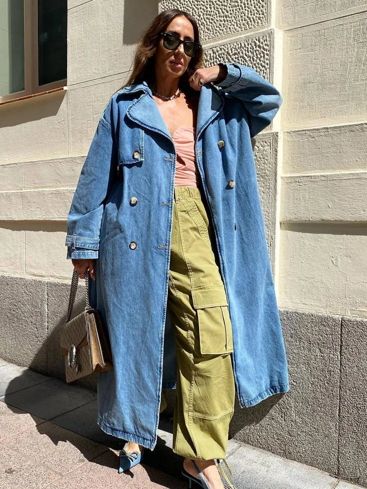 Trench-Coat Long avec Ceinture pour Femme en Bleu | Idéal pour la Mi-Saison