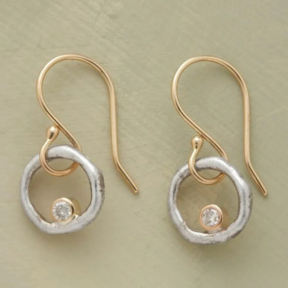 Boucles D'Oreilles Clous Bicolores Avec Pierre De Zirconia Pour Femme | Idéales Pour Un Usage Quotidien Et Les Occasions Spéciales