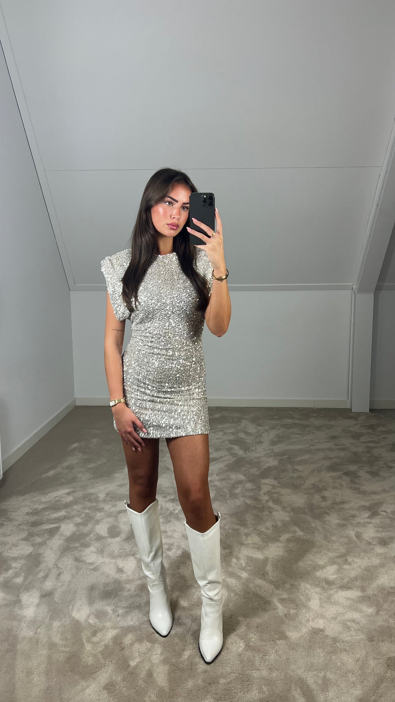 Robe Mini à Paillettes avec Épaules Rembourrées pour Femme | Idéale pour les Soirées et Événements Festifs