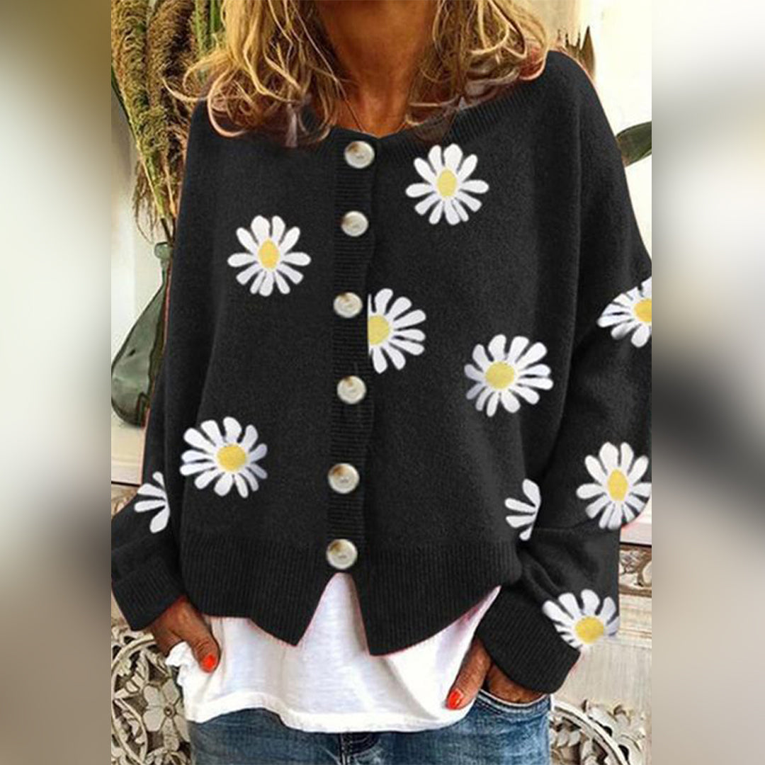 Gilet Boutonné à Motif Floral pour Femme | Idéal pour Automne et Hiver