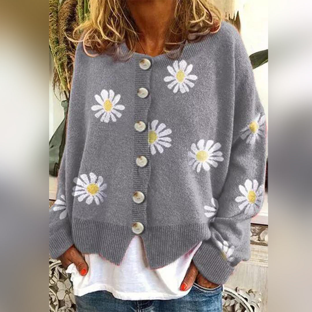 Gilet Boutonné à Motif Floral pour Femme | Idéal pour Automne et Hiver