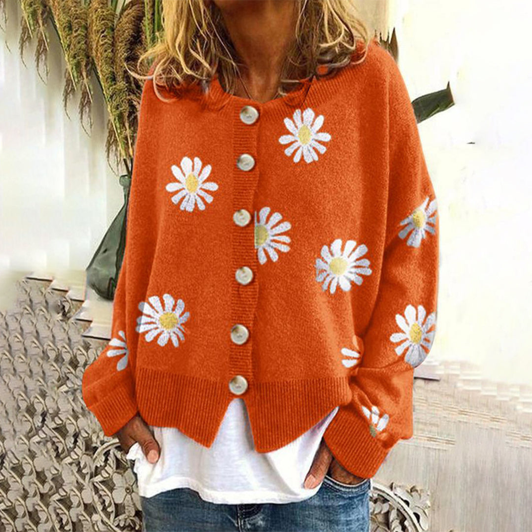 Gilet Boutonné à Motif Floral pour Femme | Idéal pour Automne et Hiver