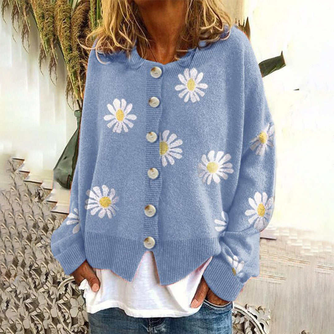 Gilet Boutonné à Motif Floral pour Femme | Idéal pour Automne et Hiver