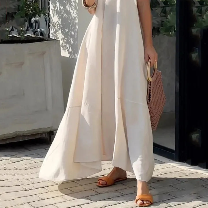 Robe Longue Blanche à Encolure en V pour Femme | Idéale pour les Journées d'Été