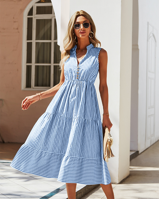 Robe Midi Rayée avec Coupe Classique pour Femme | Idéale pour les Journées Estivales